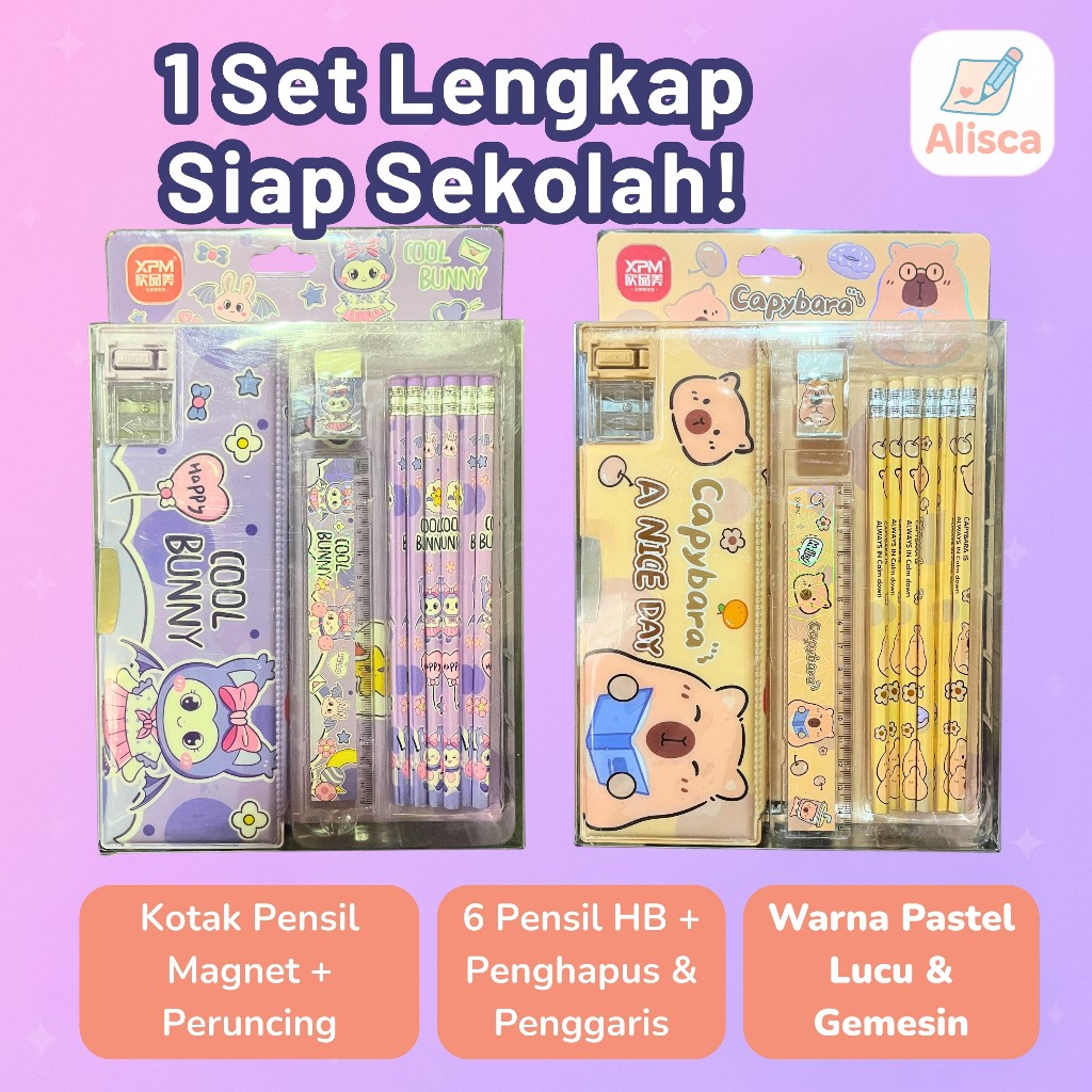 

Set Alat Tulis Anak Lucu - Tempat Pensil Magnet dengan Peruncing + 6 Pensil + Penghapus + Penggaris 15cm | Capybara / Cool Bunny | XPM 1881-10 XPM 1881-6