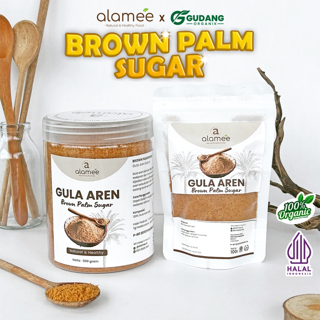 

ALAMEE Gula Aren Bubuk Organik Premium Brown Palm Sugar Asli Tanpa Campuran