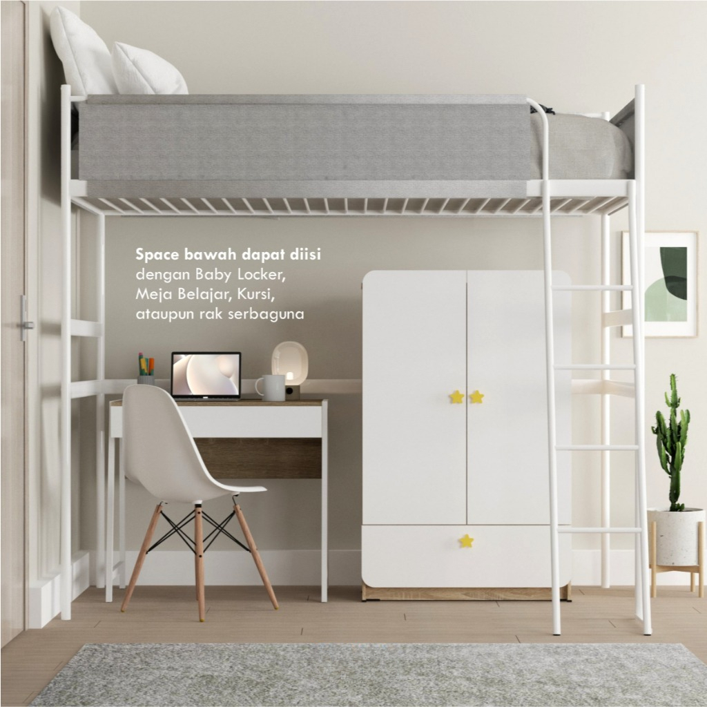 RAS GRATIS ONGKIR DAN PENGEMBALIAN NEW SET KAMAR ANAK / RANJANG TINGKAT BESI LUNA BB 90 + MEJA YAGI 
