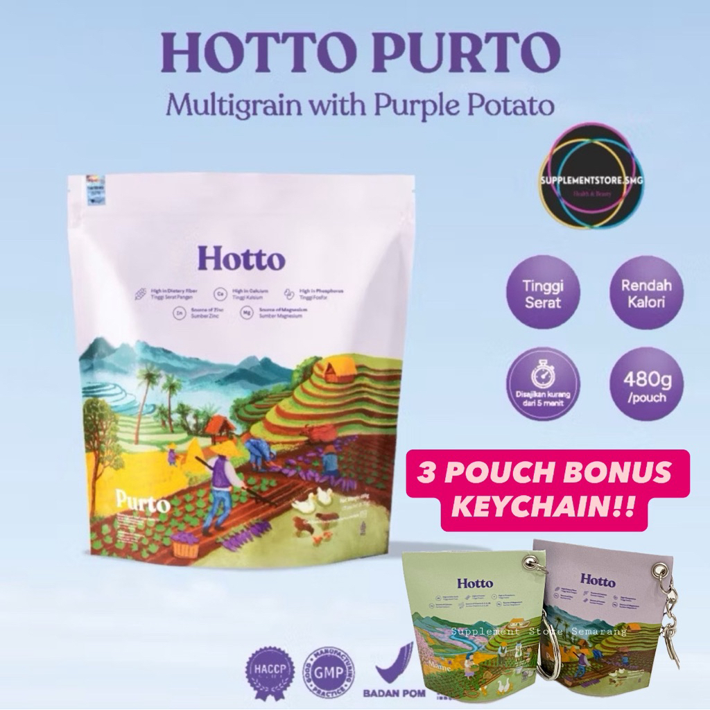 

(Bisa Gosend, BONUS!) HOTTO PURTO 1 POUCH 16 SACHET Superfood Ubi Ungu Multigrains Maag Gerd Kolesterol Oat BPOM HALAL
