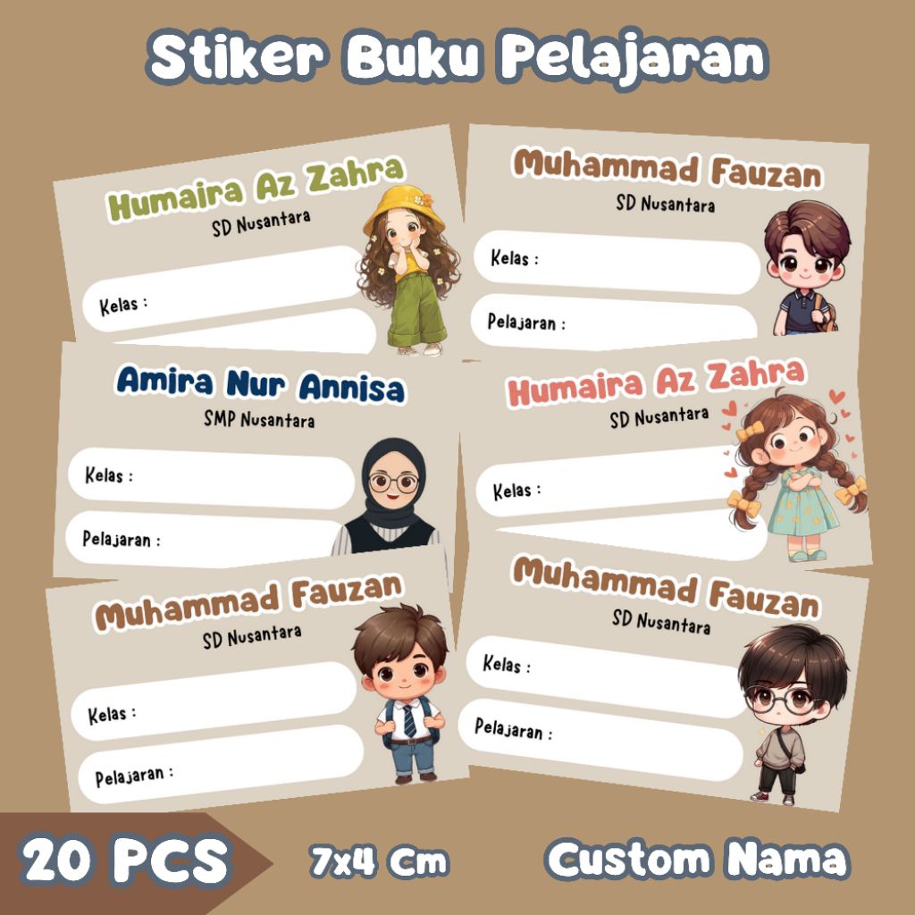 

(CUSTOM) Label Nama Buku Pelajaran | Stiker Nama Buku Pelajaran | Desain karakter lucu untuk Anak Sekolah
