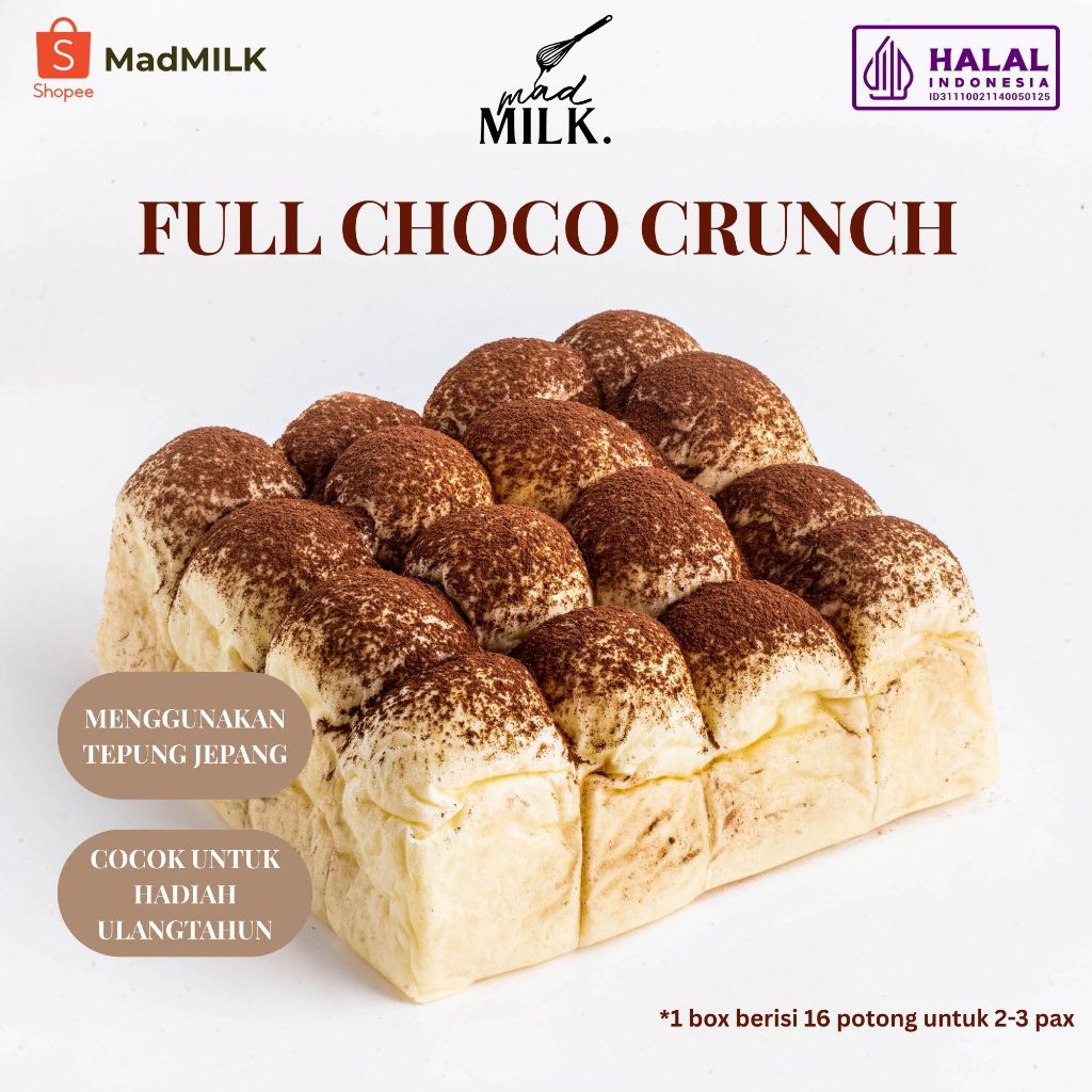 

Roti Sobek Milkbuns Madmilk | Full Choco Crunch Isi 16 | Super Lembut & Premium