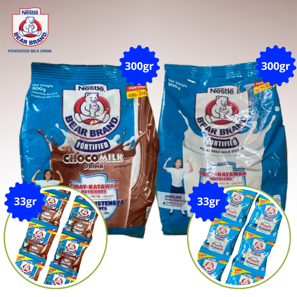 

Nestle Bear Brand Fortified Powder Choco Milk Drink Import Phillipines Susu Bubuk