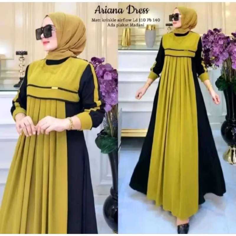 Ariana Dress Matt Krinkle Airflow//Gamis Wanita Ariana Zahra Xrinkle Airflow Terbaru