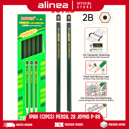 

[GROSIR 1/3/6/12 PAK] 12PCS - Pensil 2B Joyko for Computer P-88 | Pencil untuk Menggambar dan Menulis / Alat Tulis