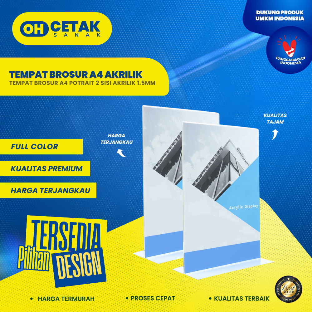 

Display Brosur A4 Dua Sisi / Tent Card Akrilik 1.5mm / Standing Holder Meja Potrait Murah