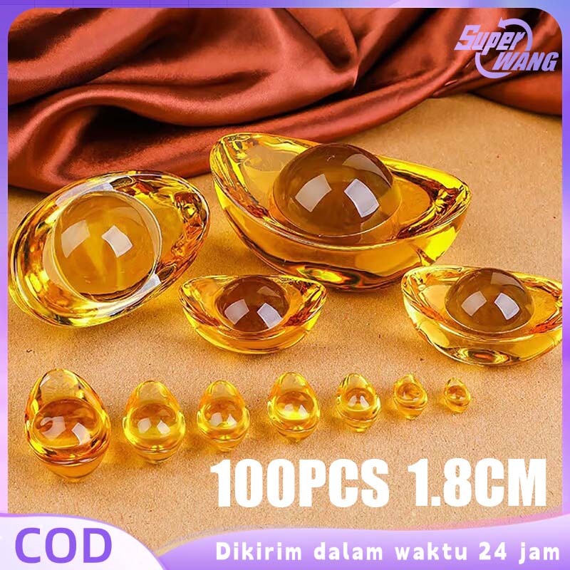 100pcs Yuan Bao Kristal Yan Bao Dekorasi Yen Bao 1.8cm Yuan Pao Home Ornament Yuan Bao Feng Shui