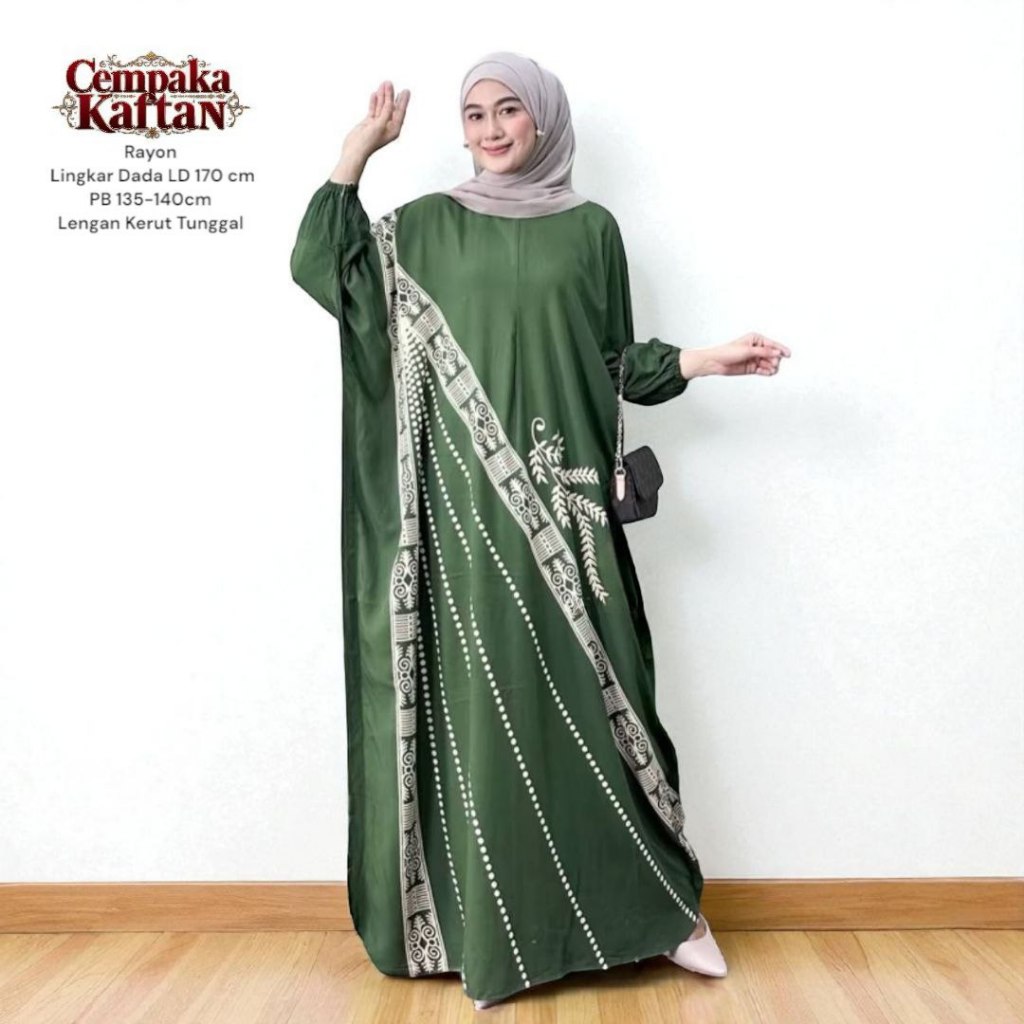 Cempaka Kaftan Wanita Jumbo Rayon Premium Gamis Dress Batik Kekinian Baju Wanita Muslim LD 170 cm