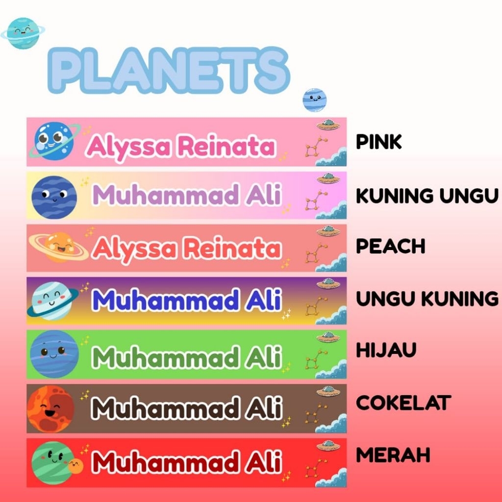 

(96) Sticker Nama Anak Custom Planets Ukuran 7,8x1,2cm