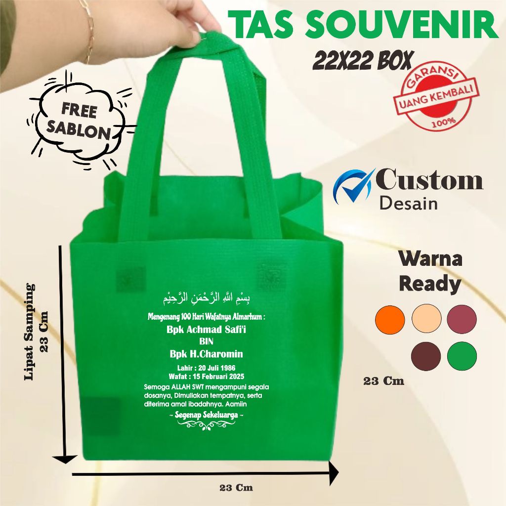

RORO 12| Tas Custom 22x22 BOX KUAT Spunbond Goodie Bag Sablon Wedding Khitan Promosi Umroh Ultah