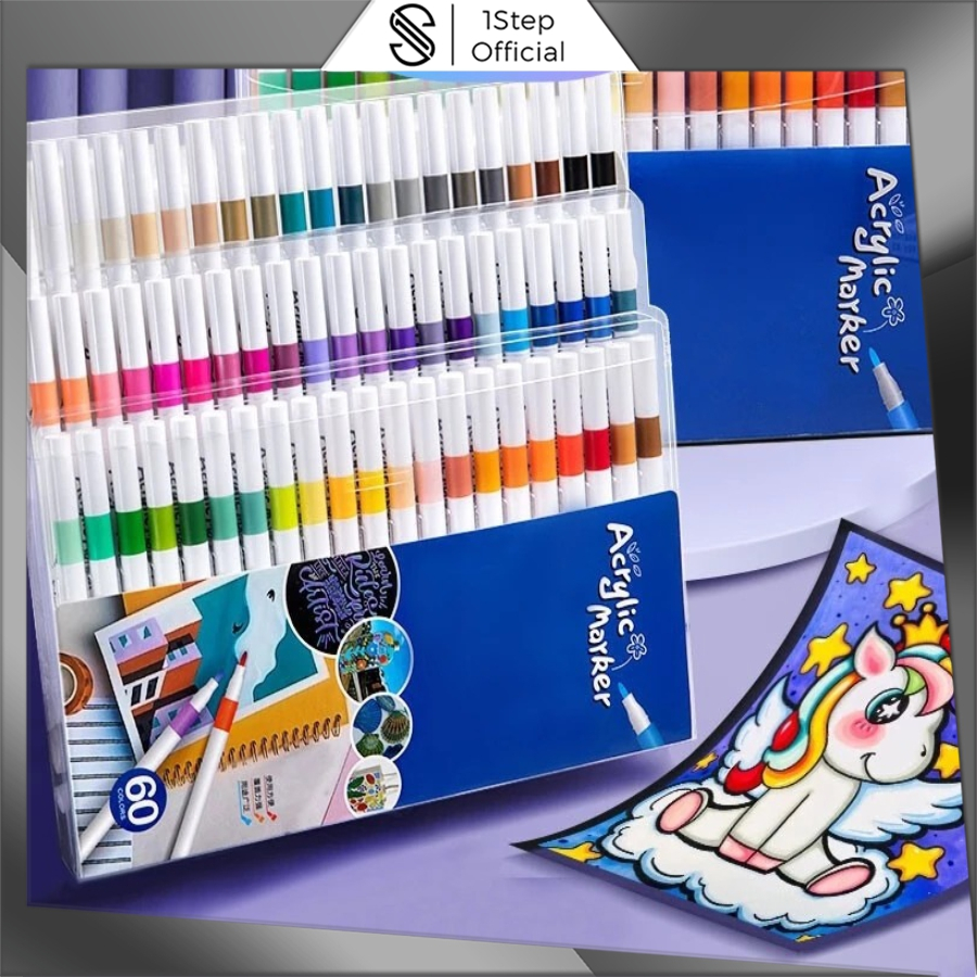 

1step Acrylic Marker Set Spidol Akrilik DIY Painting Spidol Pastel Highlight Drawing Warna S151