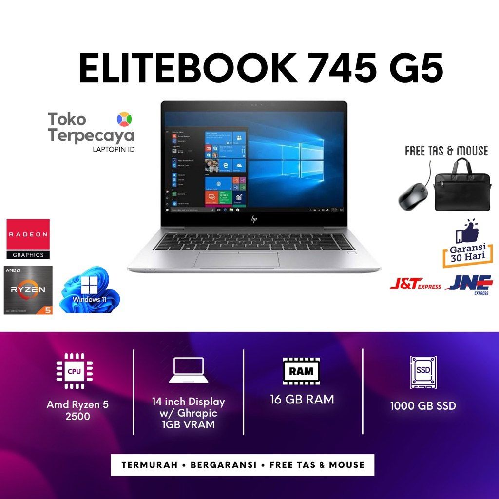 LAPTOP HP ELITEBOOK 830 745 G5 G6 CORE I5 RAM 16GB SSD 256GB GAMING EDITING KULIAH KERJA WINDOWS 10 
