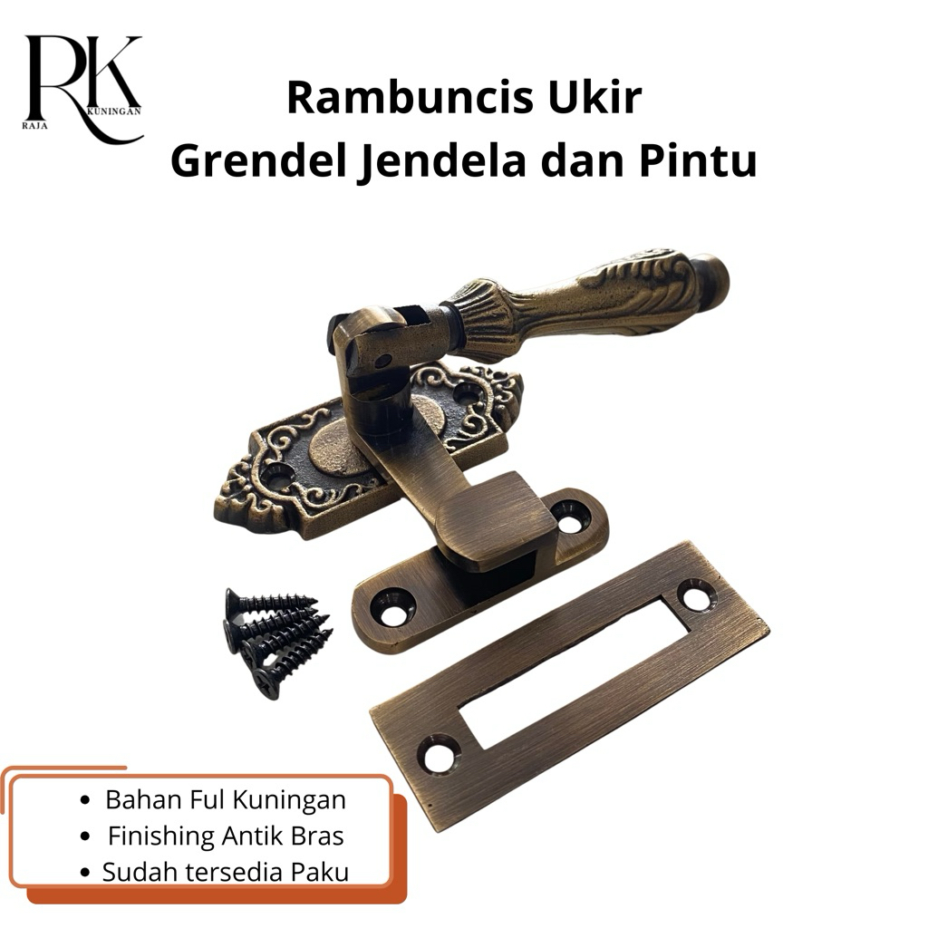Rambuncis Ukir Kuningan / Grendel Jendela / Grendel Pintu Kuningan