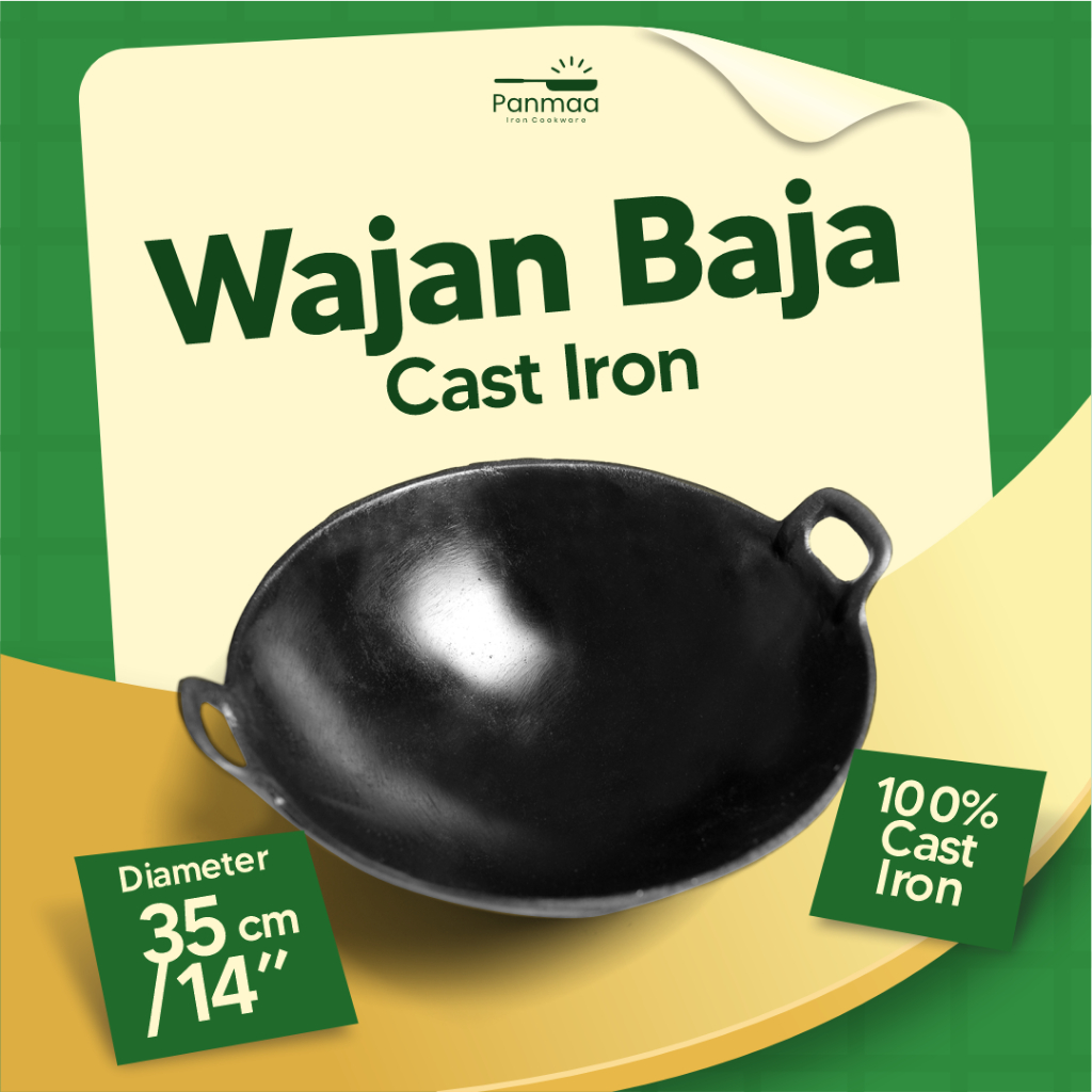 Wajan Cast Iron/Wok  / Wajan Baja / Wajan Besi Cor Anti Lengket Ukuran (35cm)