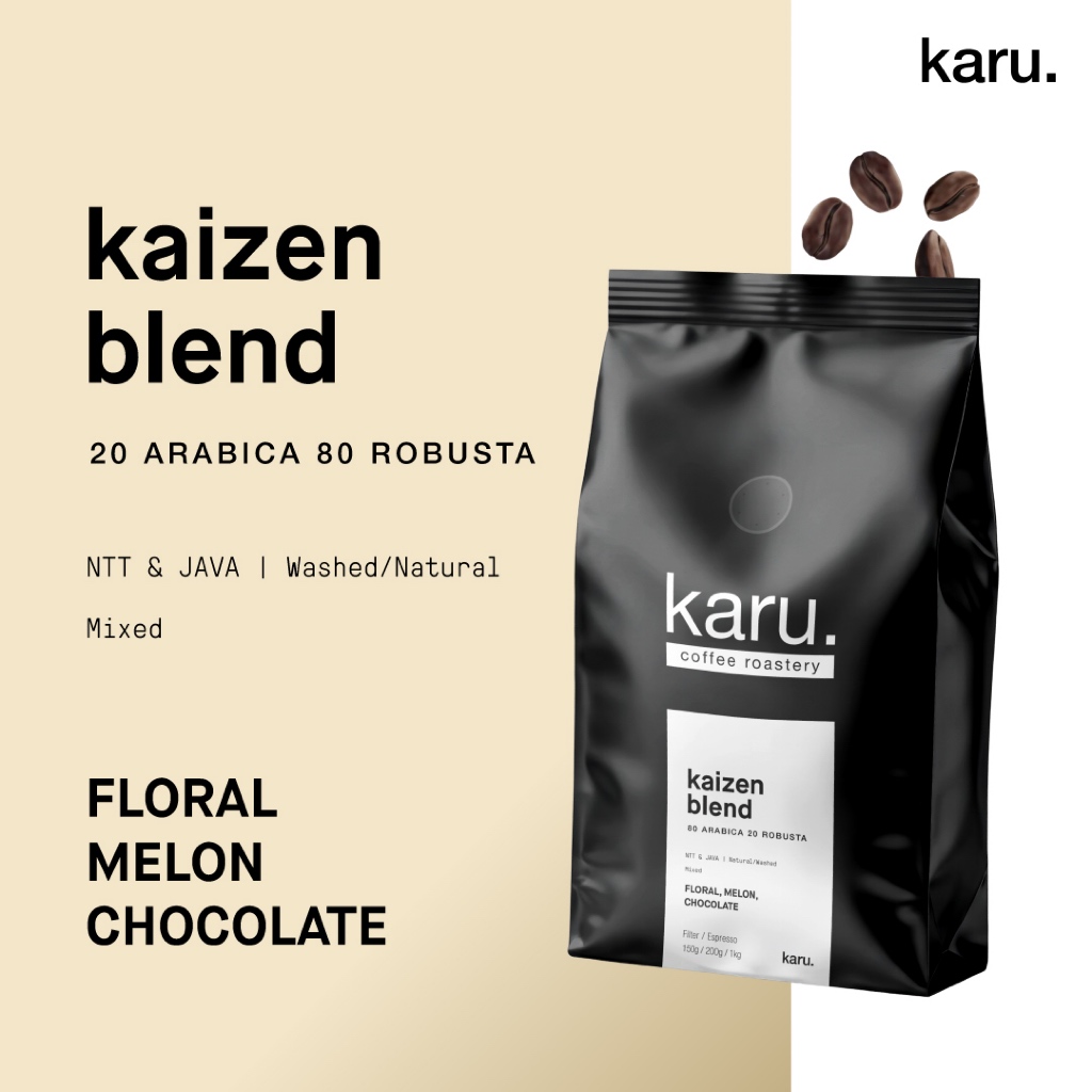 

Biji Kopi Arabica Kanzen Blend 150 gram - Natural & Robusta - Espressa & Bubuk - Sweet
