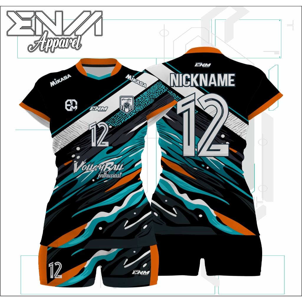 Jersey volly cewek NEMO custom baju volly cewek full print set jersey voli cutting cewek feminim