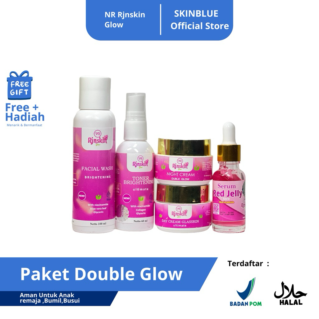 PAKET DOUBLE GLOW NR GLOW RJNSKIN AMPUH BASMI FLEK HITAM DI WAJAH