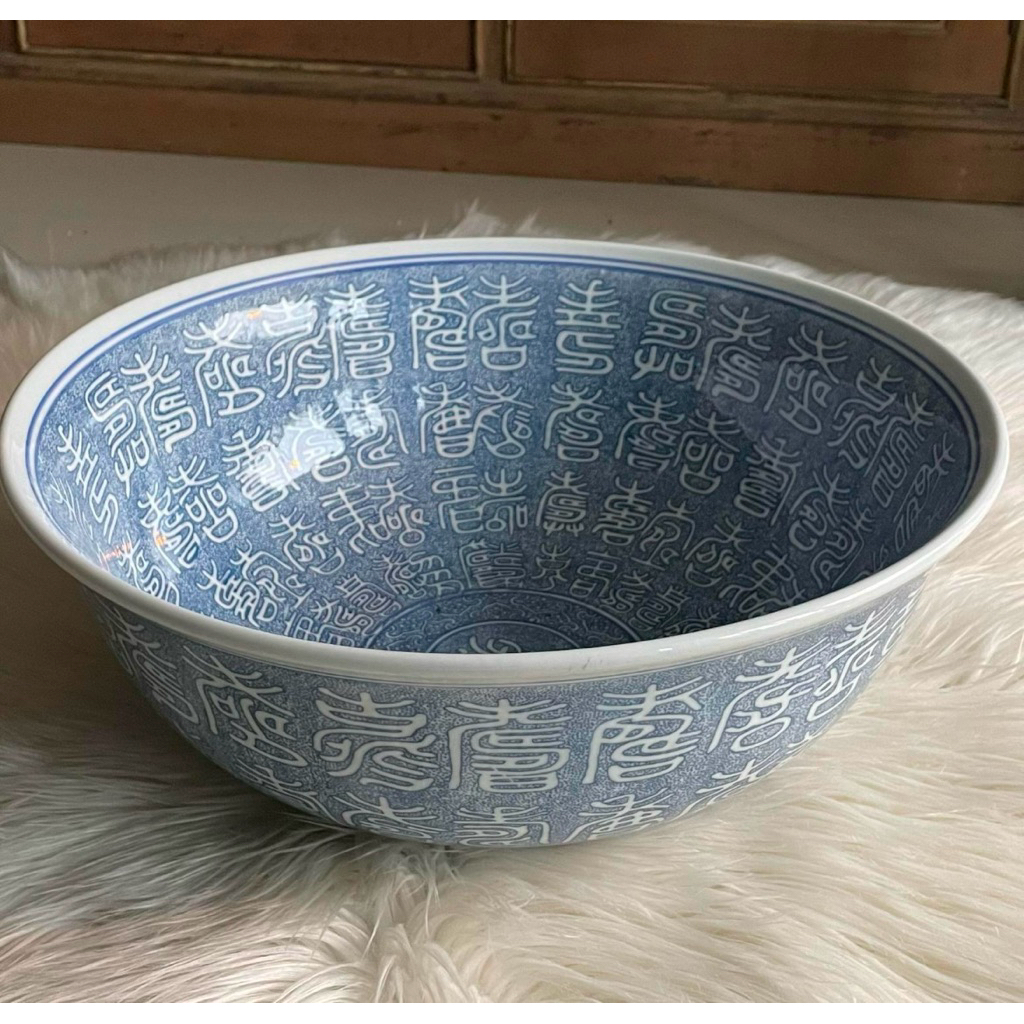 Mangkok Keramik Biru Putih Longevity