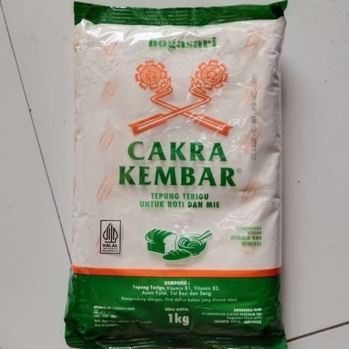

TEPUNG TERIGU CAKRA KEMBAR 1kg / TEPUNG PROTEIN TINGGI CAKRA KEMBAR 1 KG