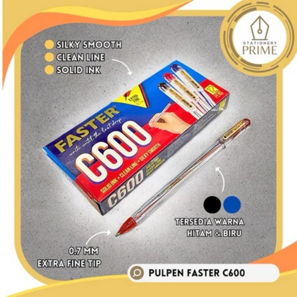 

Ballpoint Pulpen FASTER C600 0,7mm Hitam Biru ( Isi 12 Pcs )