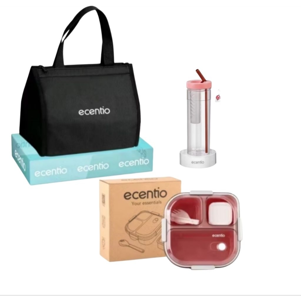 Lunch Box Ecentio 3skat Kotak makan bekal Tempat makan Ecentio + Botol minum Tempat air Minum +