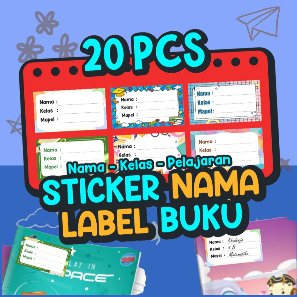 

20 PCS Stiker Nama Buku Tulis / Sticker Nama Buku Tulis Pelajaran Sticker Nama Kelas Sekolah Stikers