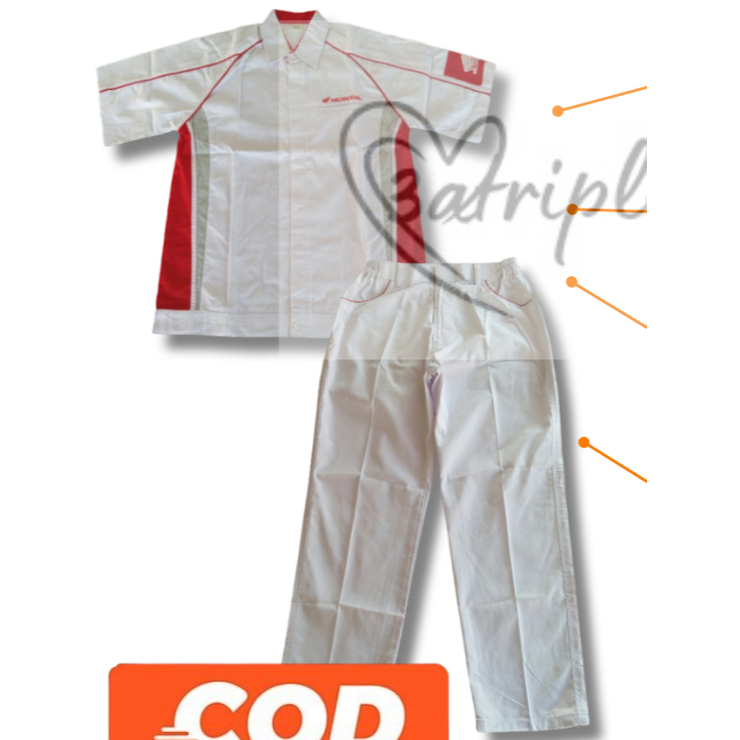 Seragam Mekanik Honda | Baju Celana Mekanik | Baju Mekanik | Celana Mekanik | Seragam Bengkel Putih