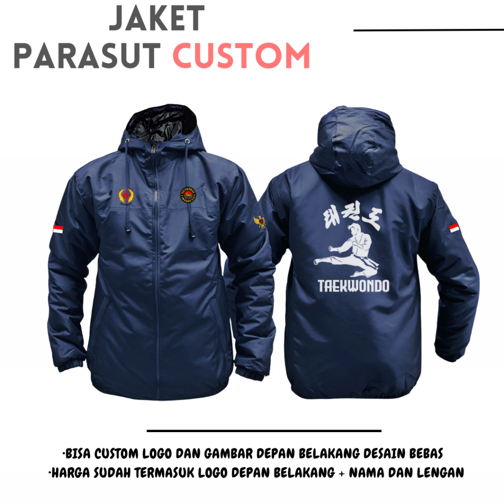JAKET TAEKWONDO CUSTOM ZIPPER HOODIE PARASUT OLAHRAGA TAEKWONDO
