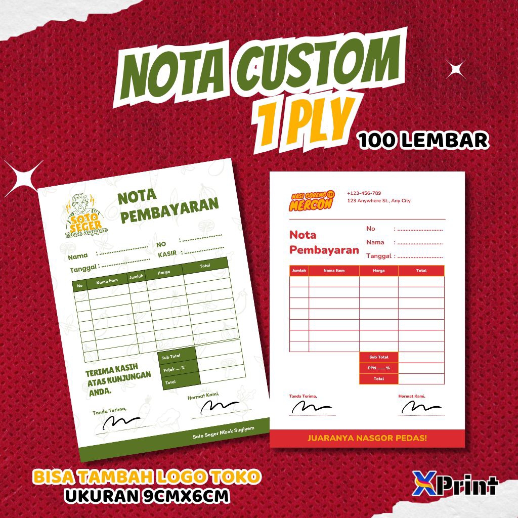 

Nota Custom isi 100 lembar / cetak nota custom request toko warung bengkel