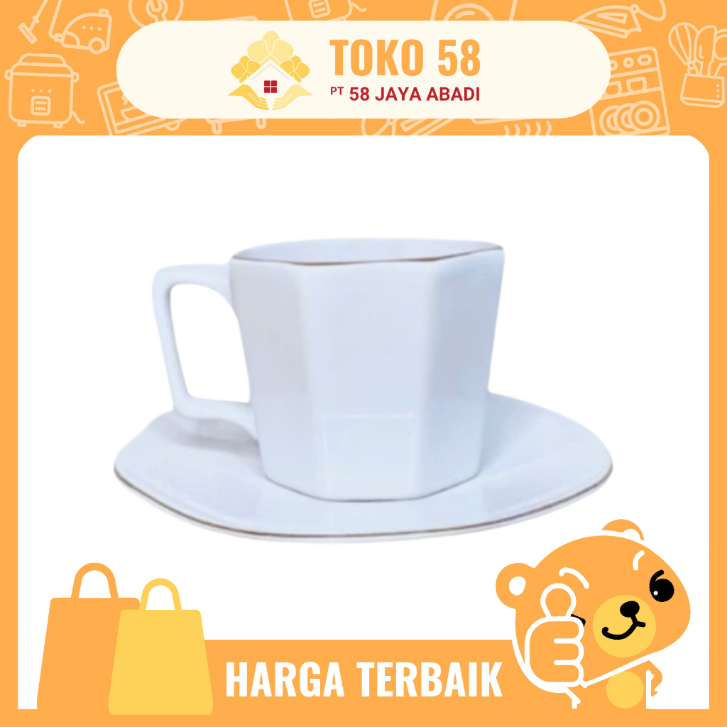 [Garansi Pengiriman] Cangkir Keramik List Emas Sango Putih 45401 A-001 / Pcs