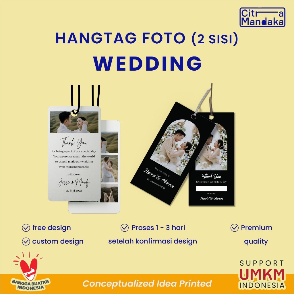 

Kartu Ucapan Terima Kasih 2 Sisi Custom | Souvenir Pernikahan / Cetak Hang Tag Wedding | Free Design