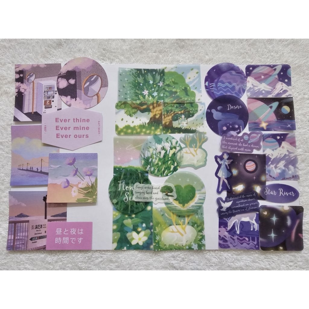 

Pink Japan, Grassland & Star River Aesthetic Bujo Sticker for Journaling & Scrapbook