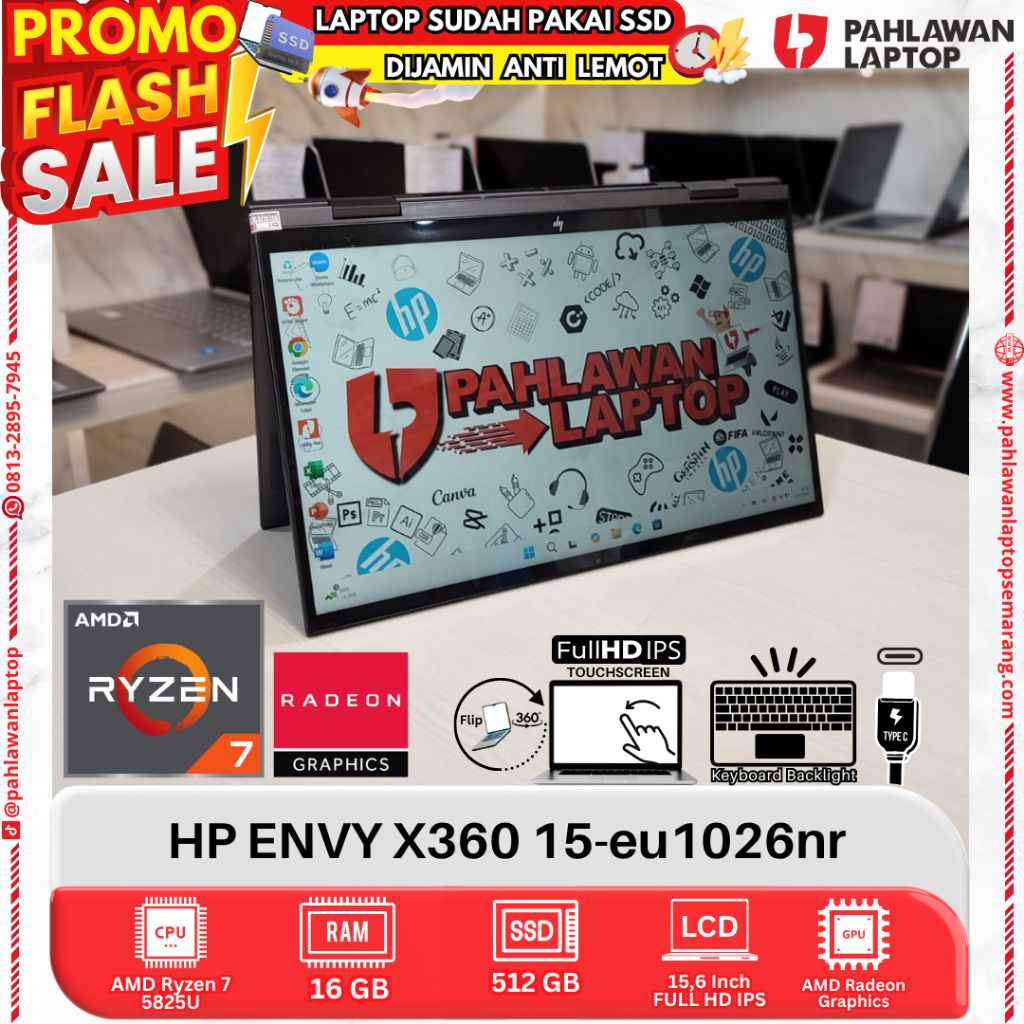 LAPTOP HP ENVY X360 15-eu1026nr AMD Ryzen 7 RAM 16GB SSD 512GB FLIP TouchScreen