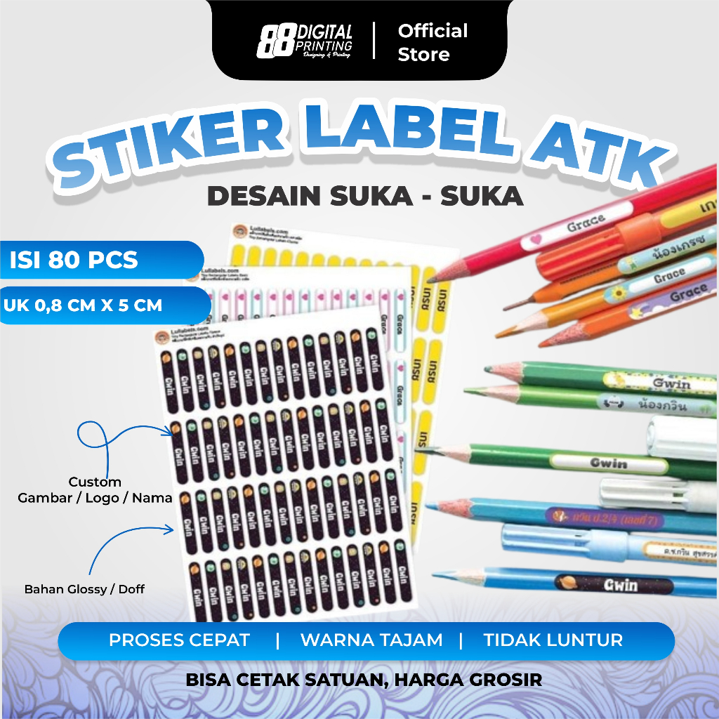 

Stiker Label Nama Anak Custom / Stiker Nama Pensil / Stiker Nama ATK / Stiker Label Sekolah