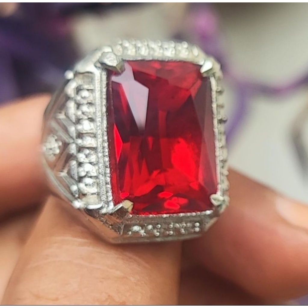 cincin batu merah siam cutting octagon