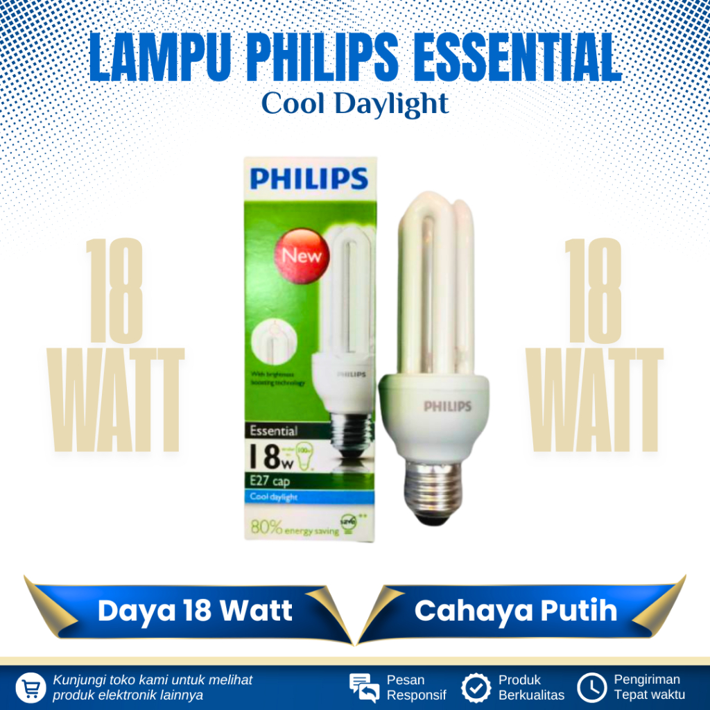 LAMPU PHILIPS ESSENTIAL 18 WATT CAHAYA PUTIH LAMPU JARI 18 WATT BOHLAM PHILIPS ESSENTIAL 18 WATT