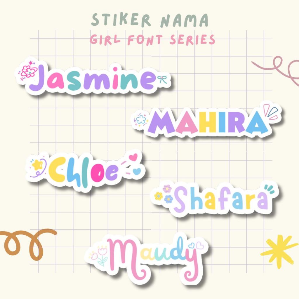 

Stiker Nama Label Nama Anak Girl's Font Series