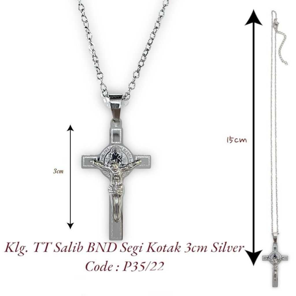 Kalung Salib Benediktus Segi Kotak - Kalung Salib Anti Luntur