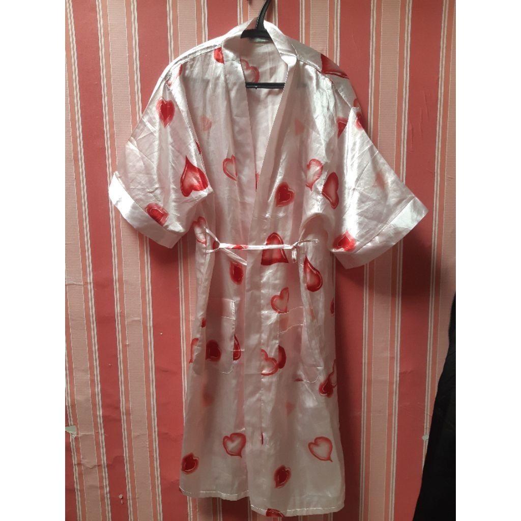 Baju Tidur Kimono Wanita Bahan Satin Bermotif Warna Pink Bekas Second Preloved