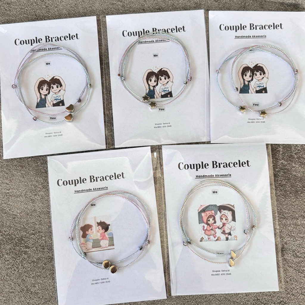 (2pcs) Gelang Couple Tali Kilap Pelangi Adjustable | Gelang Pasangan Handmade Estetik