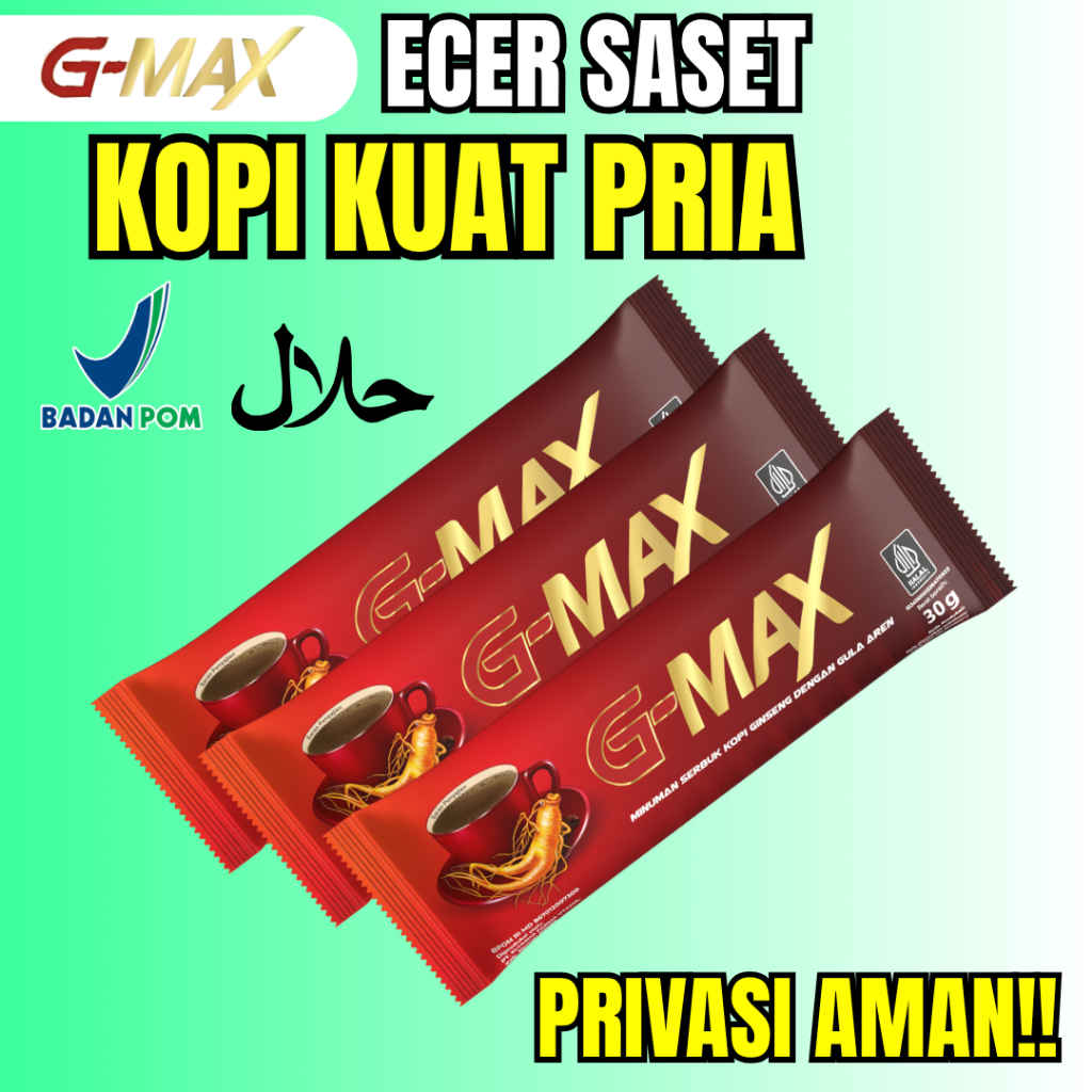 

GMAX KOPI STAMINA PRIA ECER SASET MINUMAN PRIA TAHAN LAMA BPOM HALAL