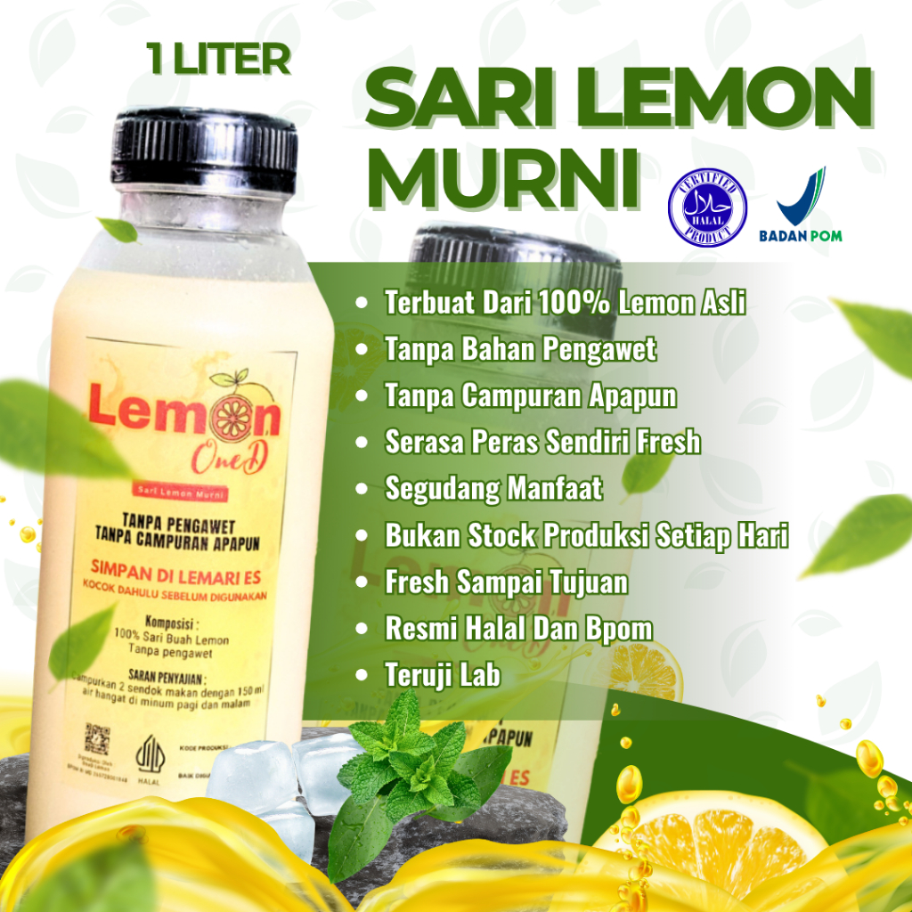 

LEMON YOU - Sari Lemon 1000ML Murni Alami 100% Tanpa Campuran Untuk Detoks Dan Diet Healthy