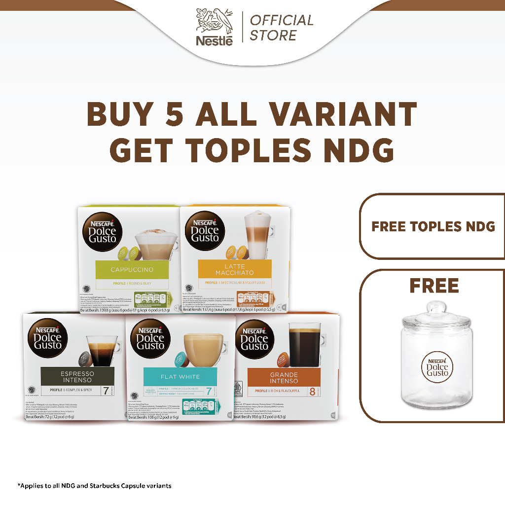 

NESCAFÉ® Dolce Gusto® & Starbucks® by NESCAFÉ® Dolce Gusto® | Bundle 5 Box Kapsul Kopi | FREE Toples Eksklusif | Paket Hemat Kopi Kapsul