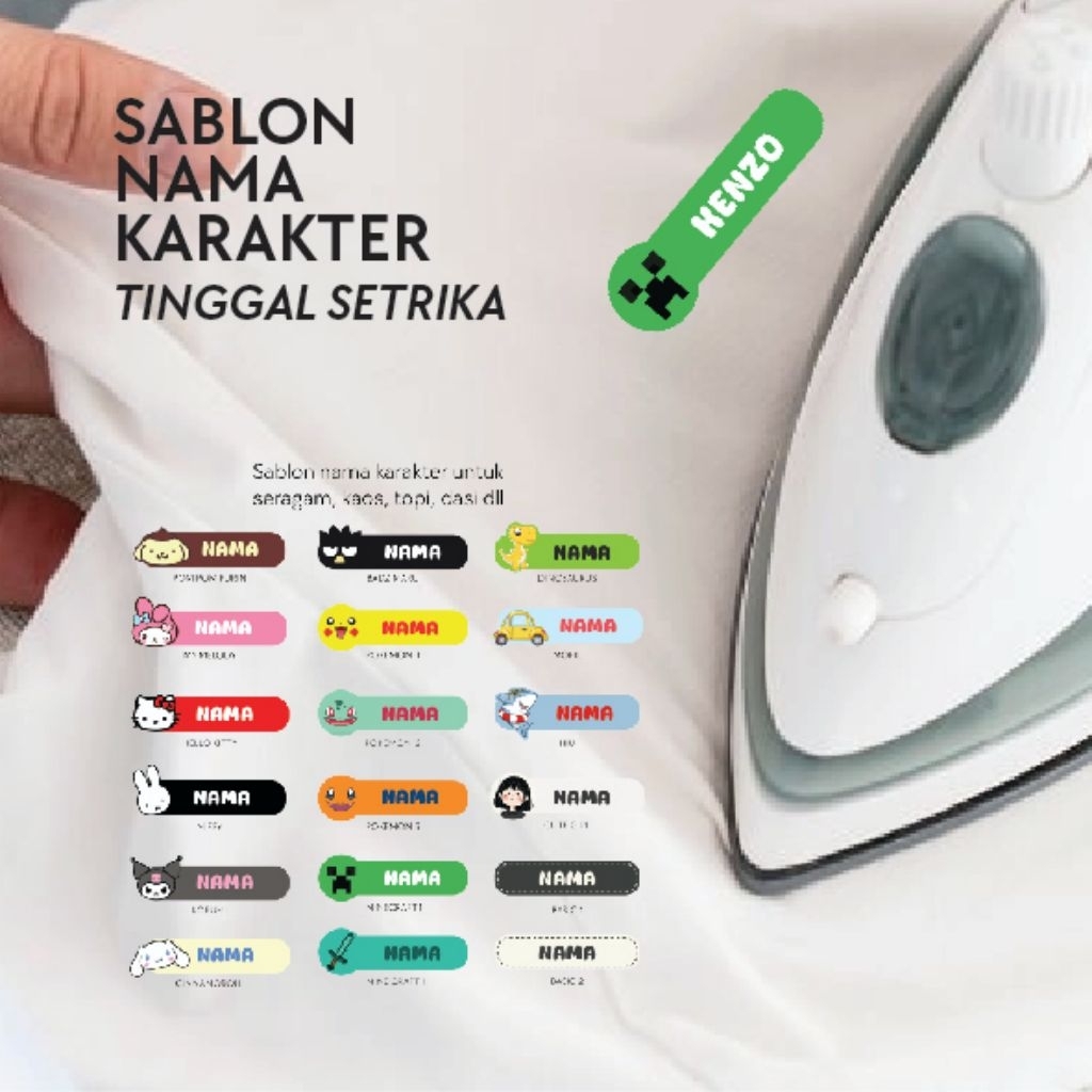 

Sablon Label nama Setrika _ sablon karakter untuk semua jenis Kain _ sablon custom nama_ Label nama baju