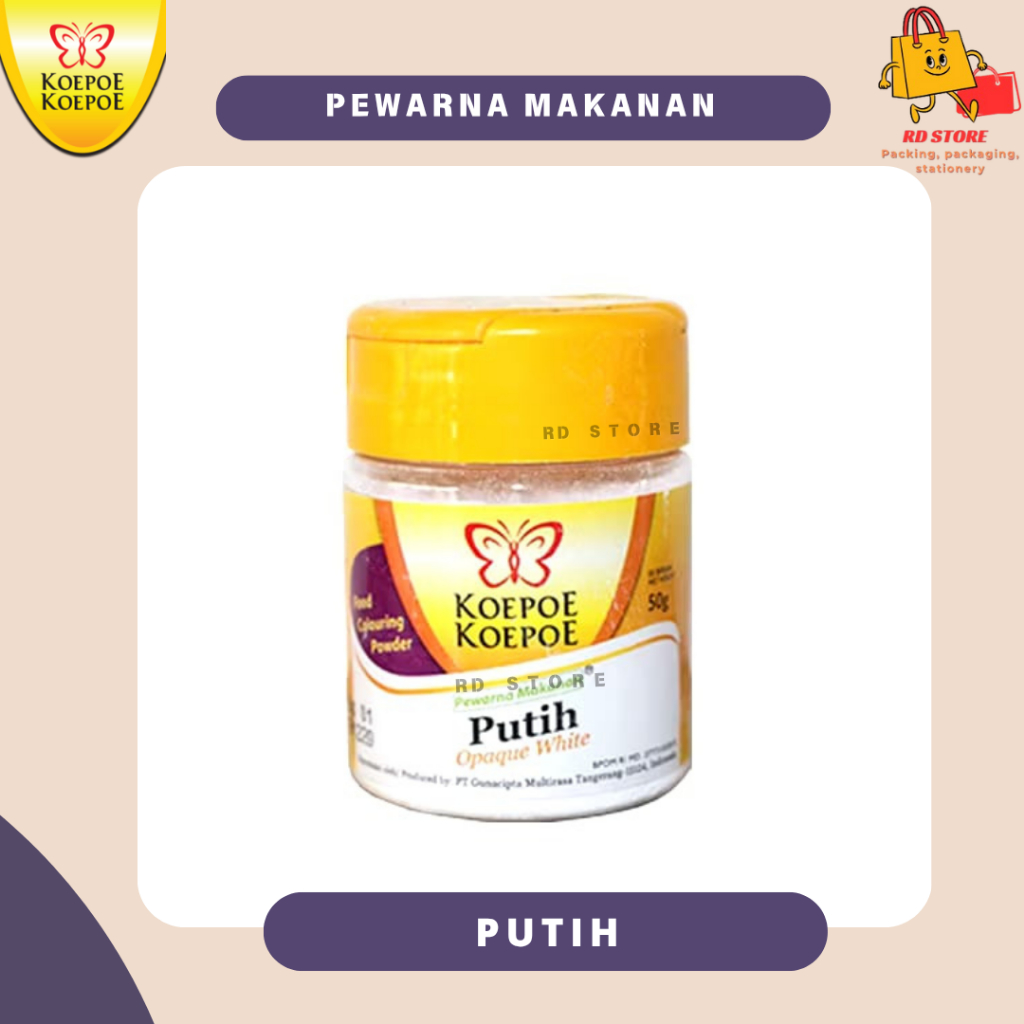 

PEWARNA MAKANAN PUTIH KOEPOE KOEPOE 50 GR PEWARNA PUTIH MAKANAN PEWARNA PUTIH BUBUK OPAQUE WHITE