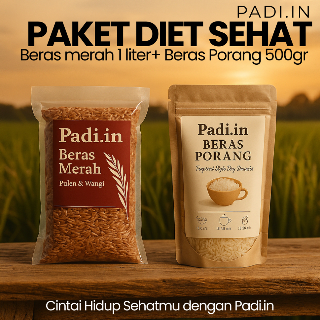 

Paket Diet Sehat Padi.in Beras Merah 1liter Pulen Wangi + Beras Porang 500gr Rendah Kalori