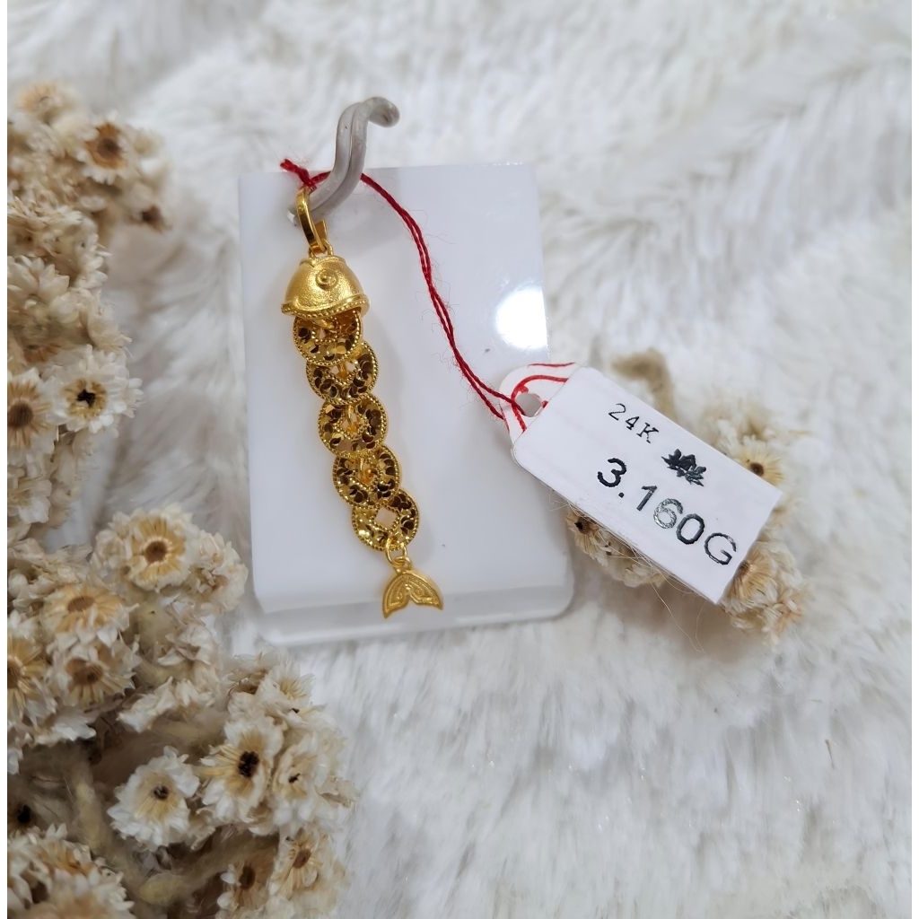 Liontin Emas Asli Ikan Koin 24K Hongkong 999%