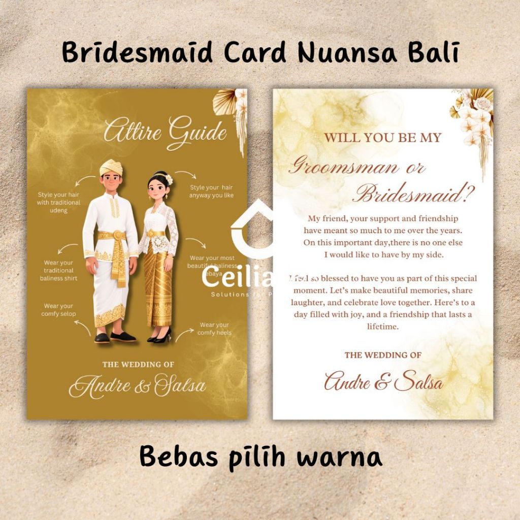 Bridesmaid Groomsman card / Attire Guide Card Nuansa Bali / Kartu Souvenir Bridesmaid