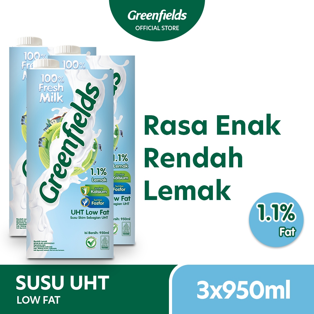 

wadistroalip [Triplepack] Susu Greenfields UHT Low Fat 950mL x 3 pcs
