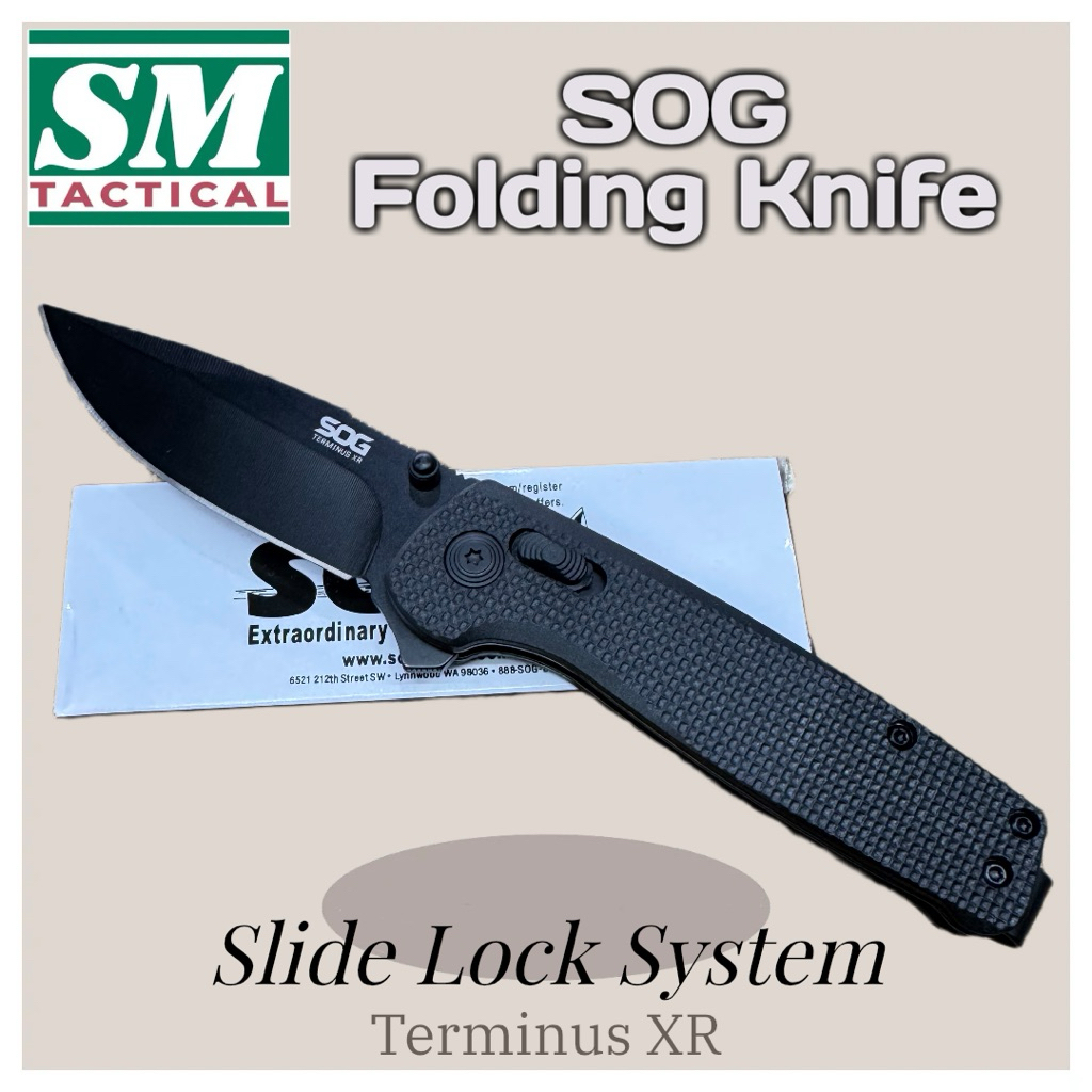 Everyday Carry Pisau Plastic Anti Slip Handle Pisau Lipat Folding Knife Tool SOG Hitam